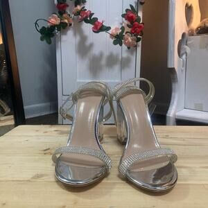 Very cute silver diamond rhinestone PVC Prom Heel Shoe